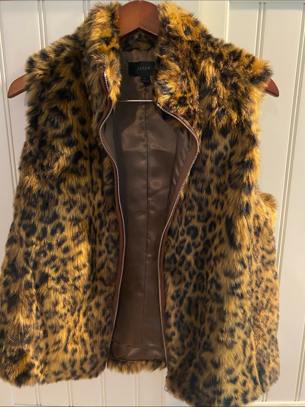 J. Crew Leopard-Print Faux Fur Vest in Golden and Black